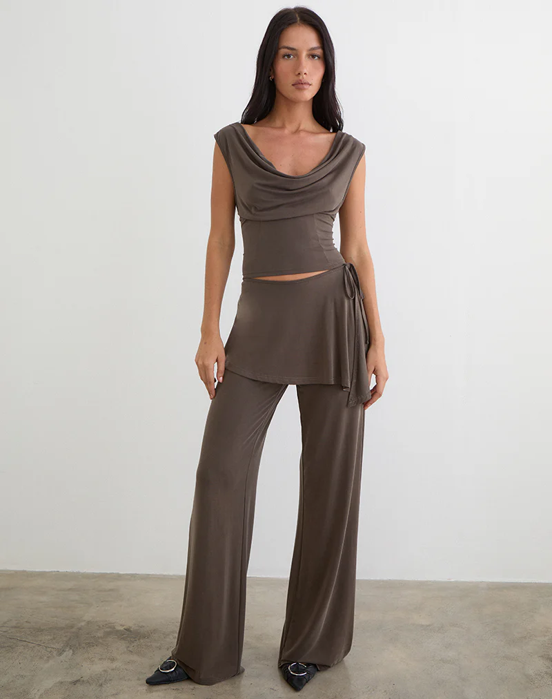 Amata Trouser Skirt in Cupro Dark Brown - Image 4