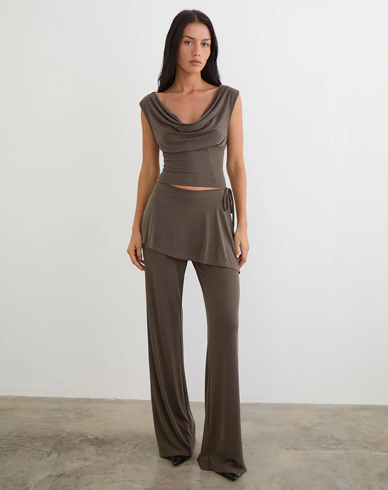 Amata Trouser Skirt in Cupro Dark Brown - Image 5