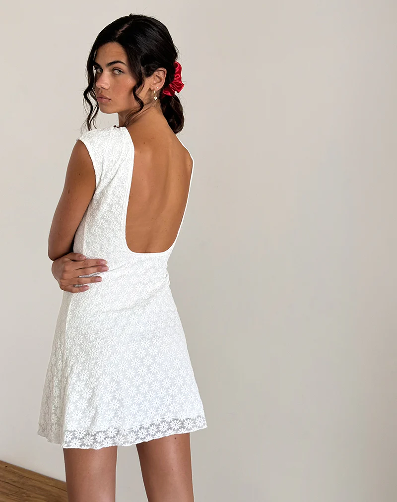 Ambu Mini Dress in Floral Lace Ivory - Image 4