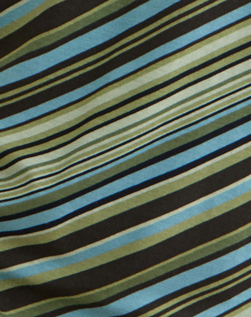 Amelina Mini Dress in Mixed Stripe Green - Image 5