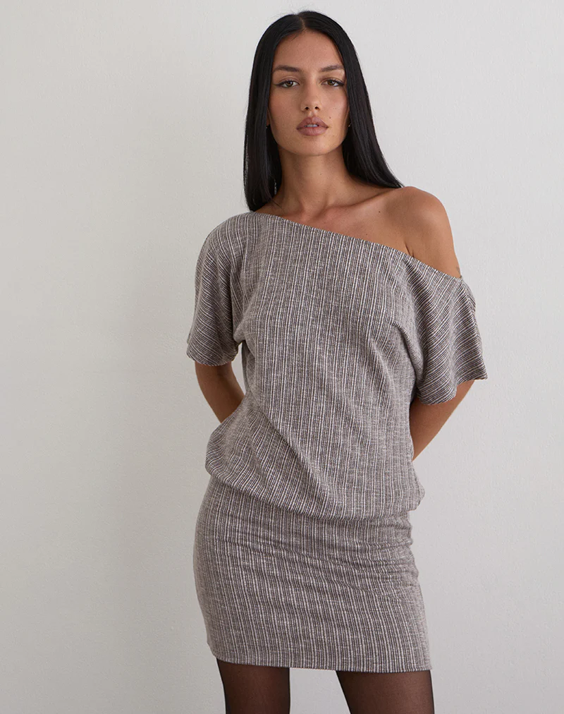 Amelita Mini Dress in Rib Knit Brown Grey - Image 6