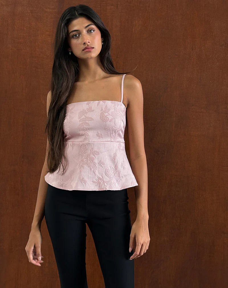 Amerta Cami Top in Satin Jacquard Baby Pink - Image 4