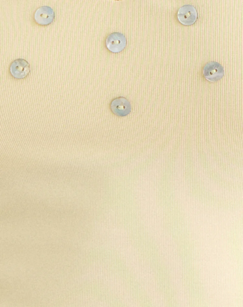 Amita Top with Pearl Buttons in Rib Knit Butter Yellow - Image 8