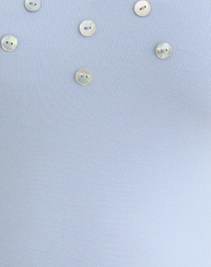 Amita Top with Pearl Buttons in Rib Knit Dusty Blue - Image 6