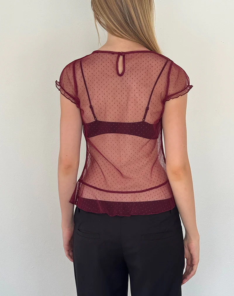 Amrita Top in Burgundy Dobby Mesh - Image 4
