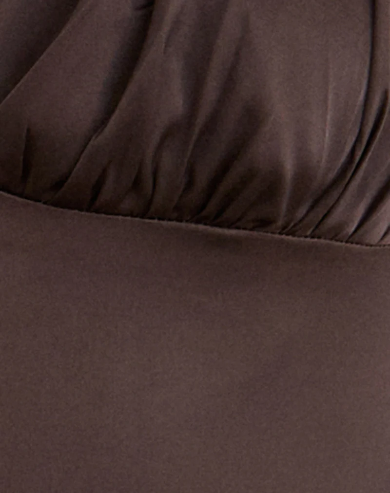 Amuri V-Neck Top in Satin Dark Brown - Image 5