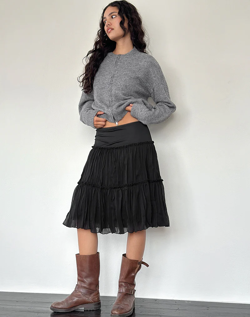 Anahita Tiered Skirt in Chiffon Black - Image 4