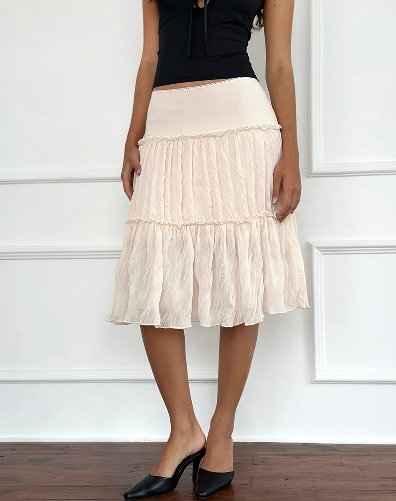 Anahita Tiered Skirt in Chiffon Buttercream - Image 2