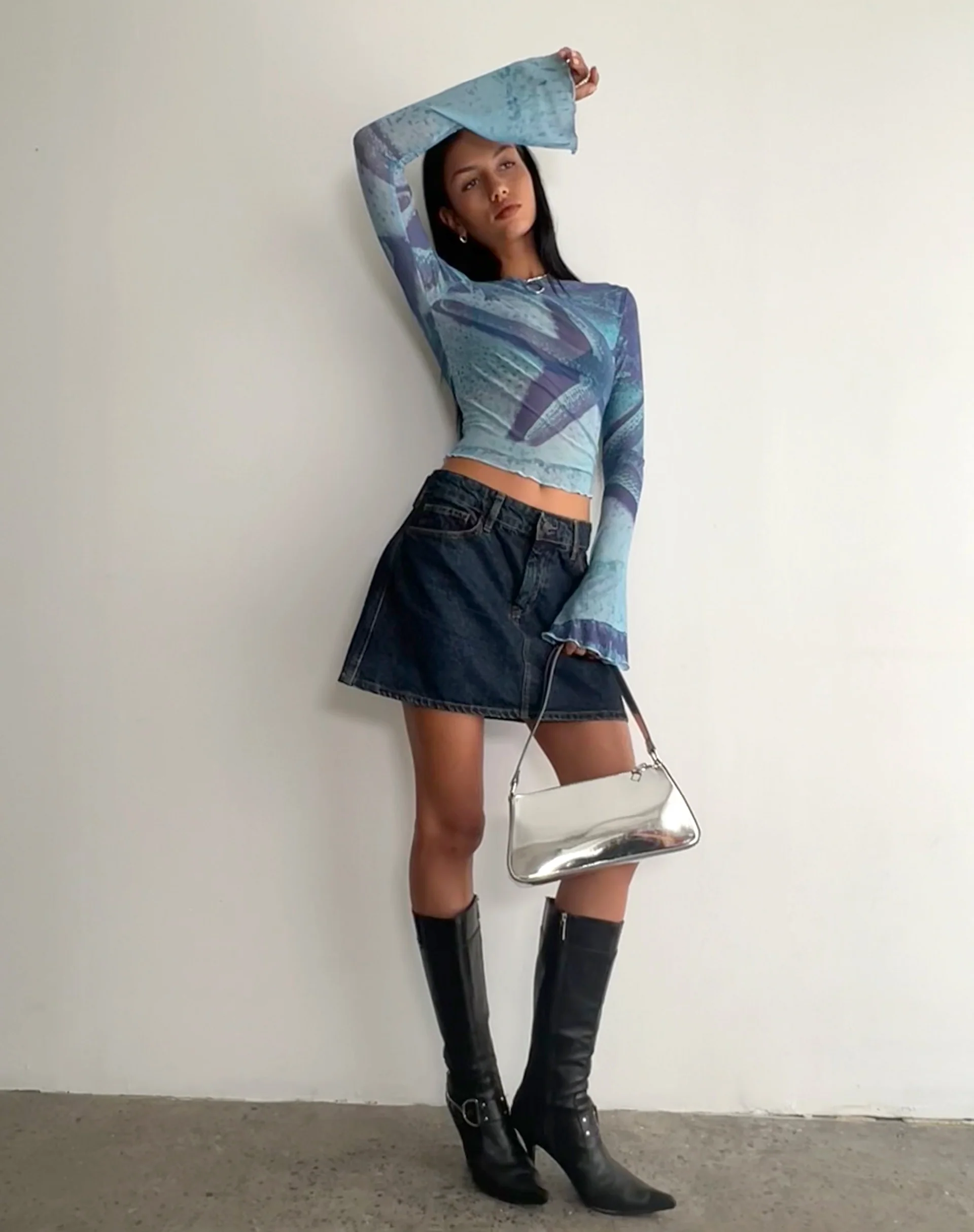 Anchi Mesh Long Sleeve Top in Blue Starfish Photoprint - Image 4