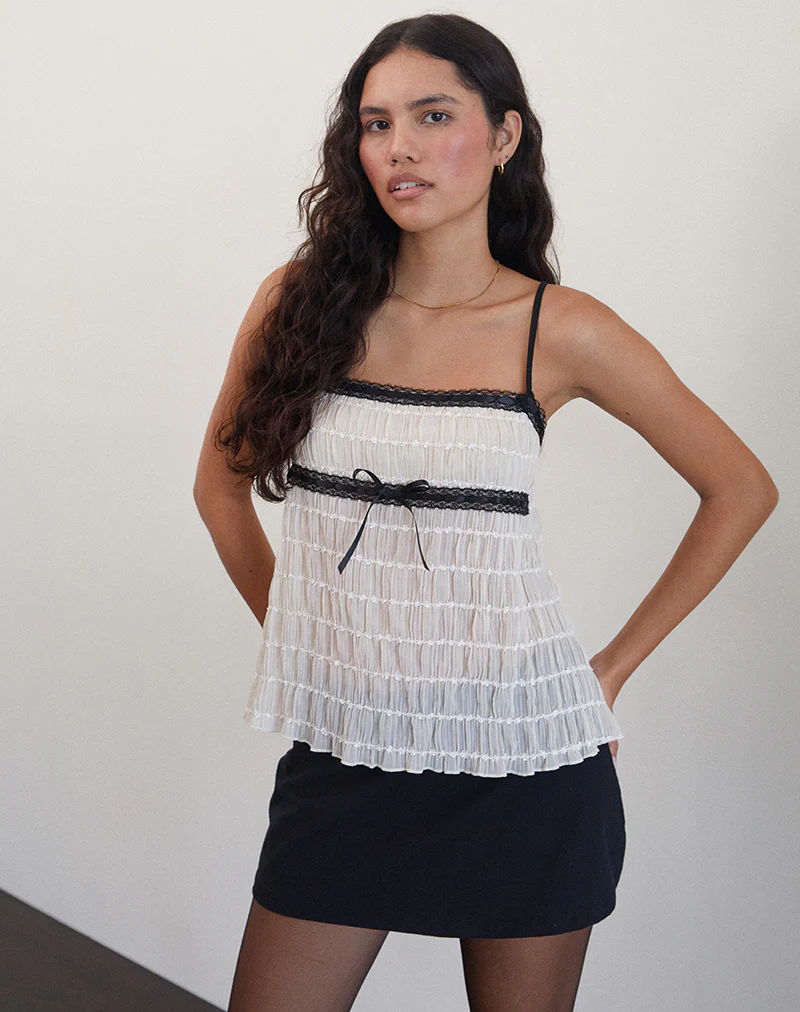 Ancika Cami Top in Textured Chiffon Ivory - Image 4