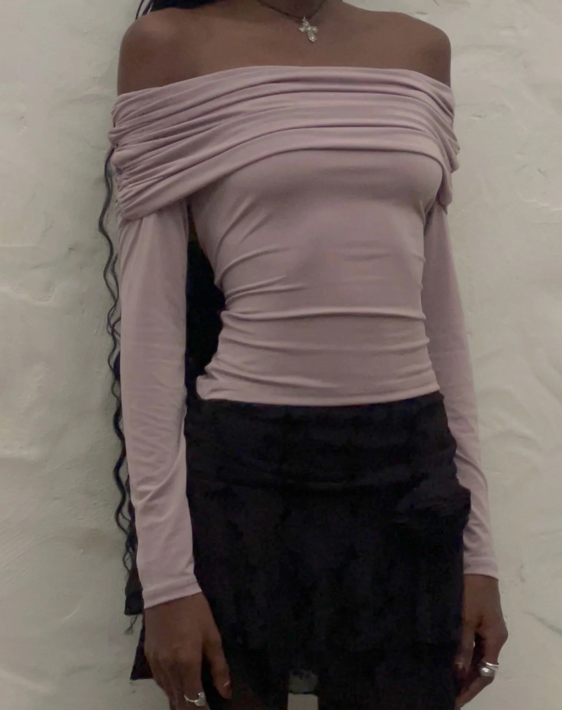 Andi Long Sleeve Bardot Top in Slinky Mauve - Image 2
