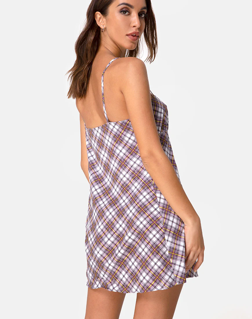 Andin Slip Dress in Grunge Check Purple - Image 2