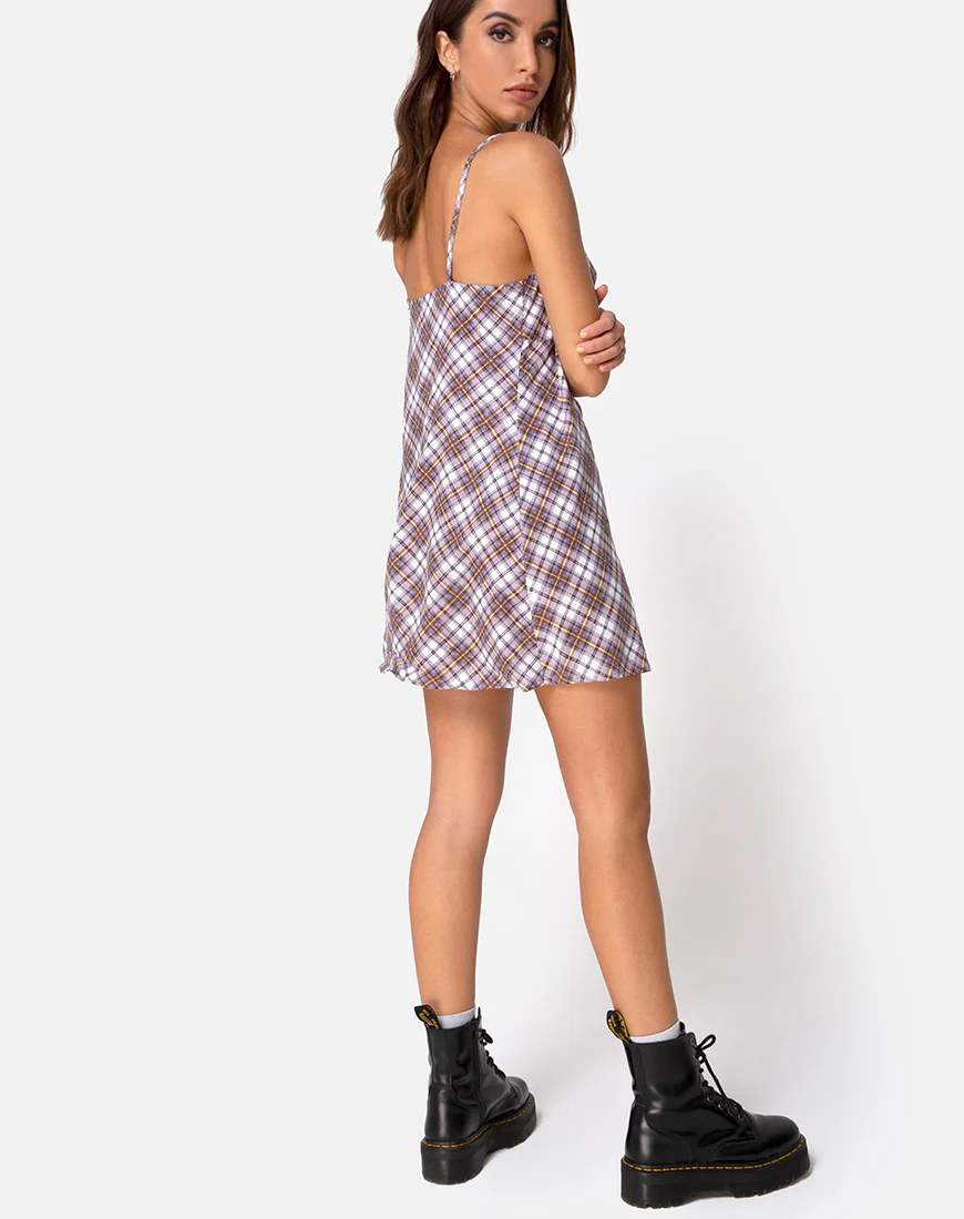 Andin Slip Dress in Grunge Check Purple - Image 4