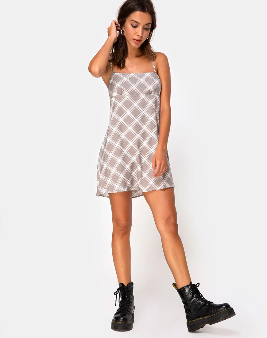 Andin Slip Dress in Grunge Check Taupe - Image 3