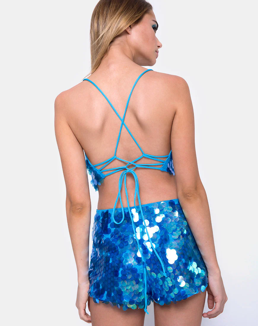 Angel Crop Top in Fishcale Disc Sequin Marine - Image 2