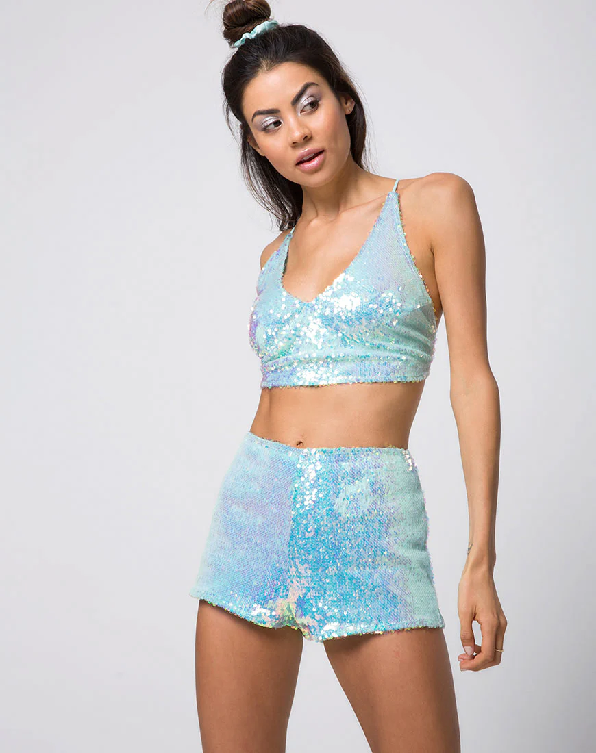 Angel Crop Top in Fishcale Sequin Candy Unicorn - Image 2