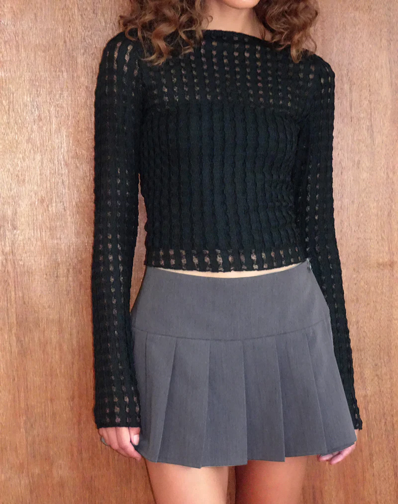 Angela Long sleeve Top in Crinkle Black - Image 3