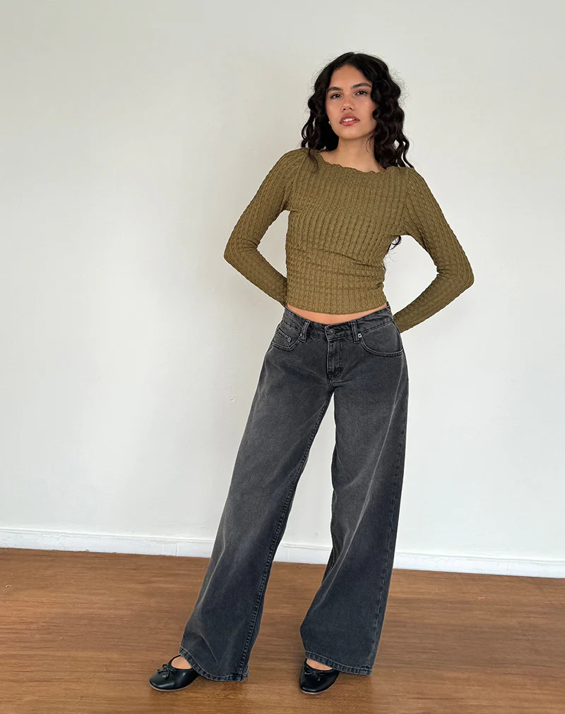 Angela Long Sleeve Top in Crinkle Olive - Image 4