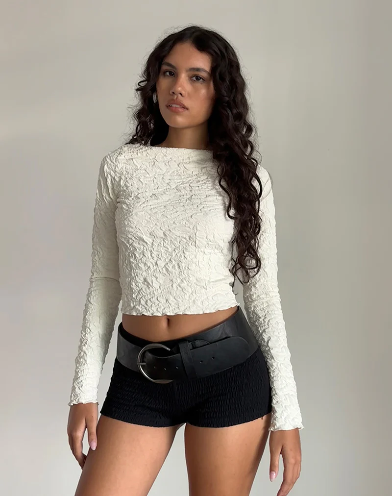 Angela Textured Long Sleeve Top in Jersey Cream - Image 3