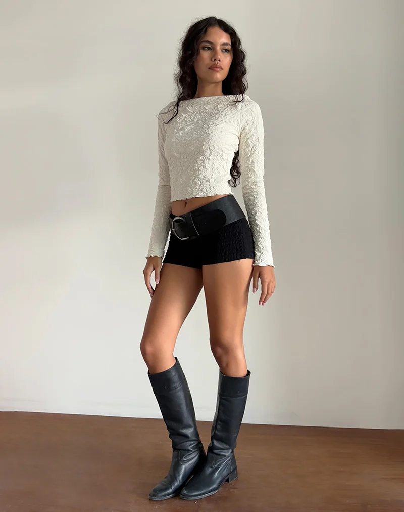 Angela Textured Long Sleeve Top in Jersey Cream - Image 5