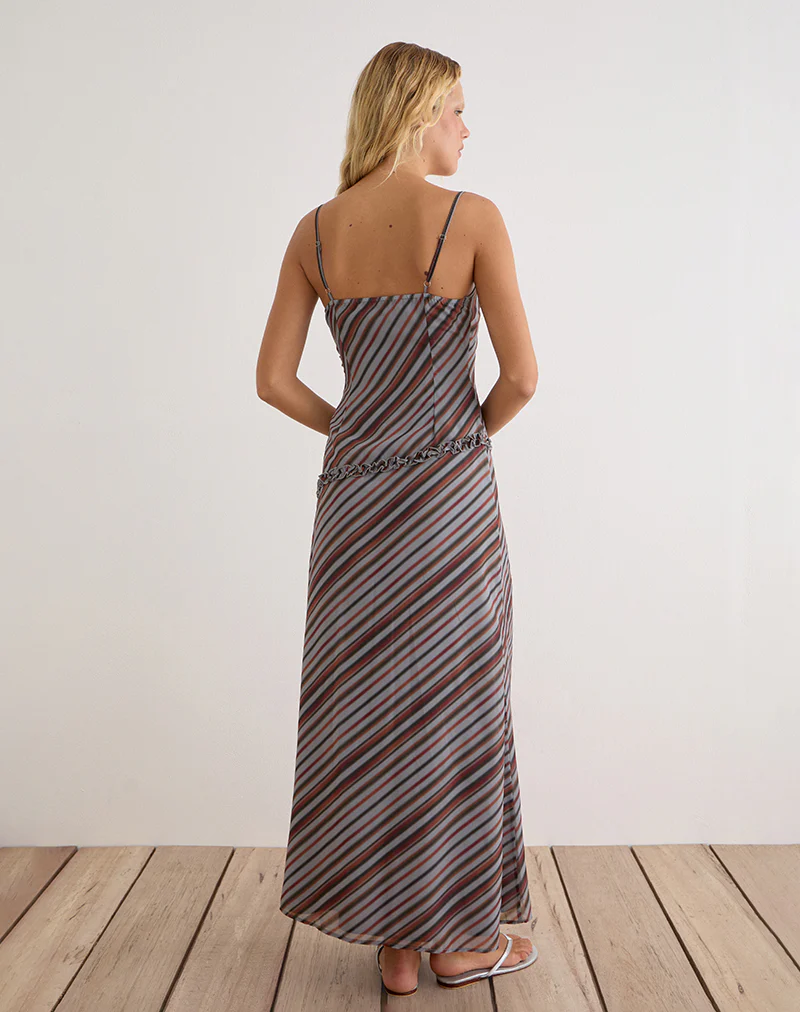 Angie Maxi Dress in Chiffon Grey and Maroon Diagonal Stripe - Image 3