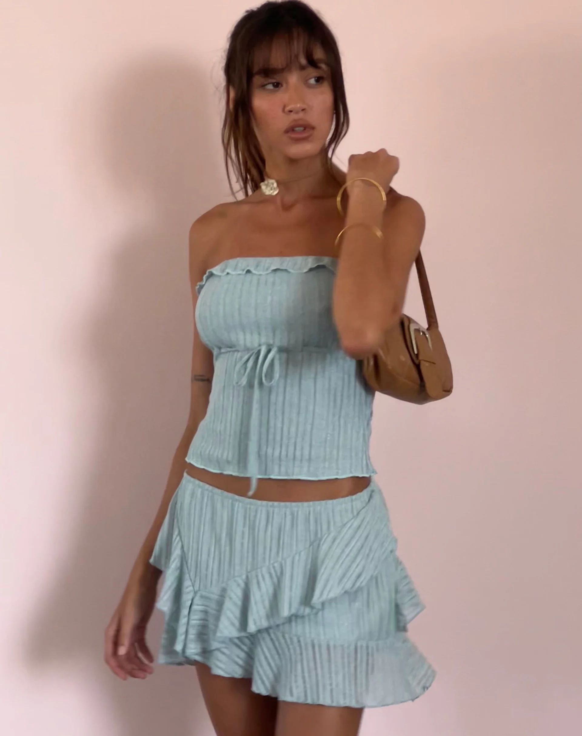 Anis Ruffle Hem Mini Skirt in Powder Blue - Image 2