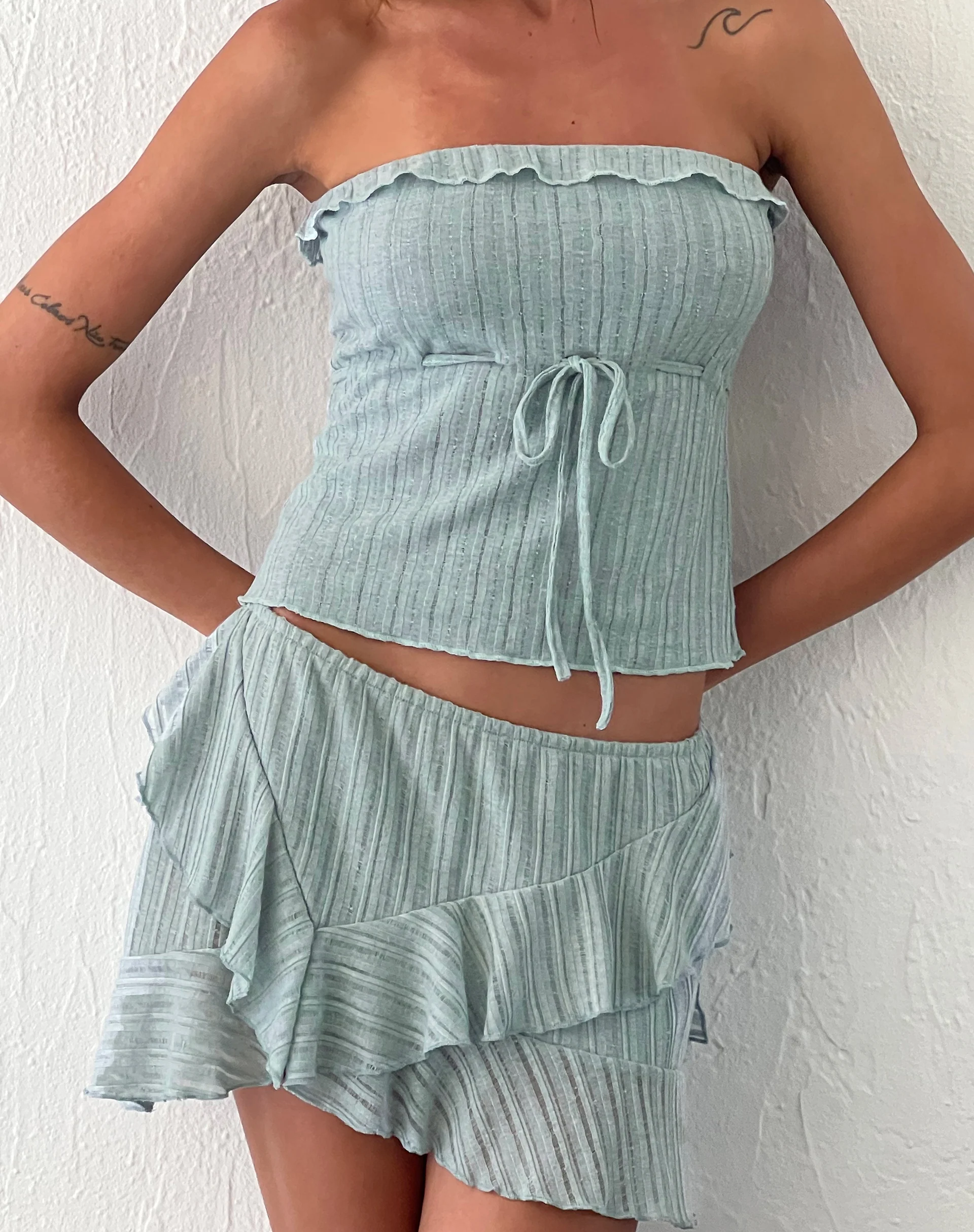 Anis Ruffle Hem Mini Skirt in Powder Blue - Image 3