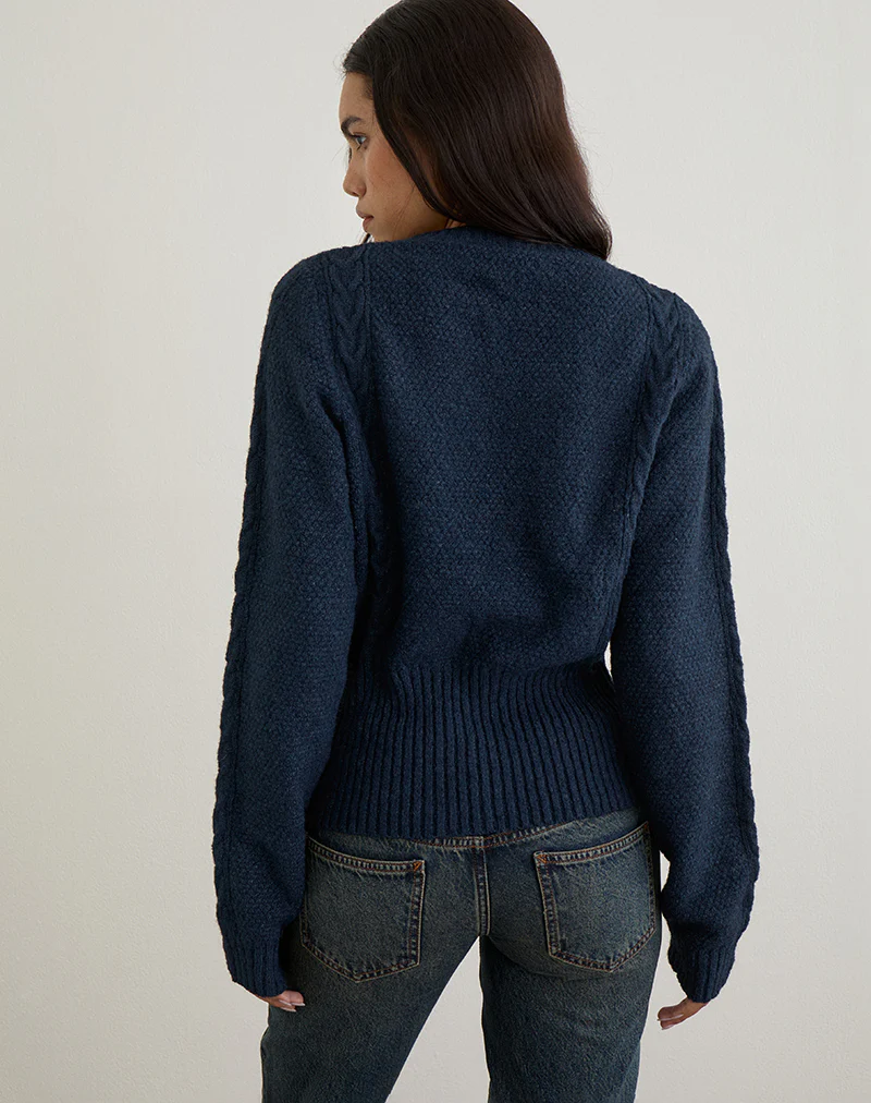 Anitra Cardigan in Cable Knit Navy - Image 4