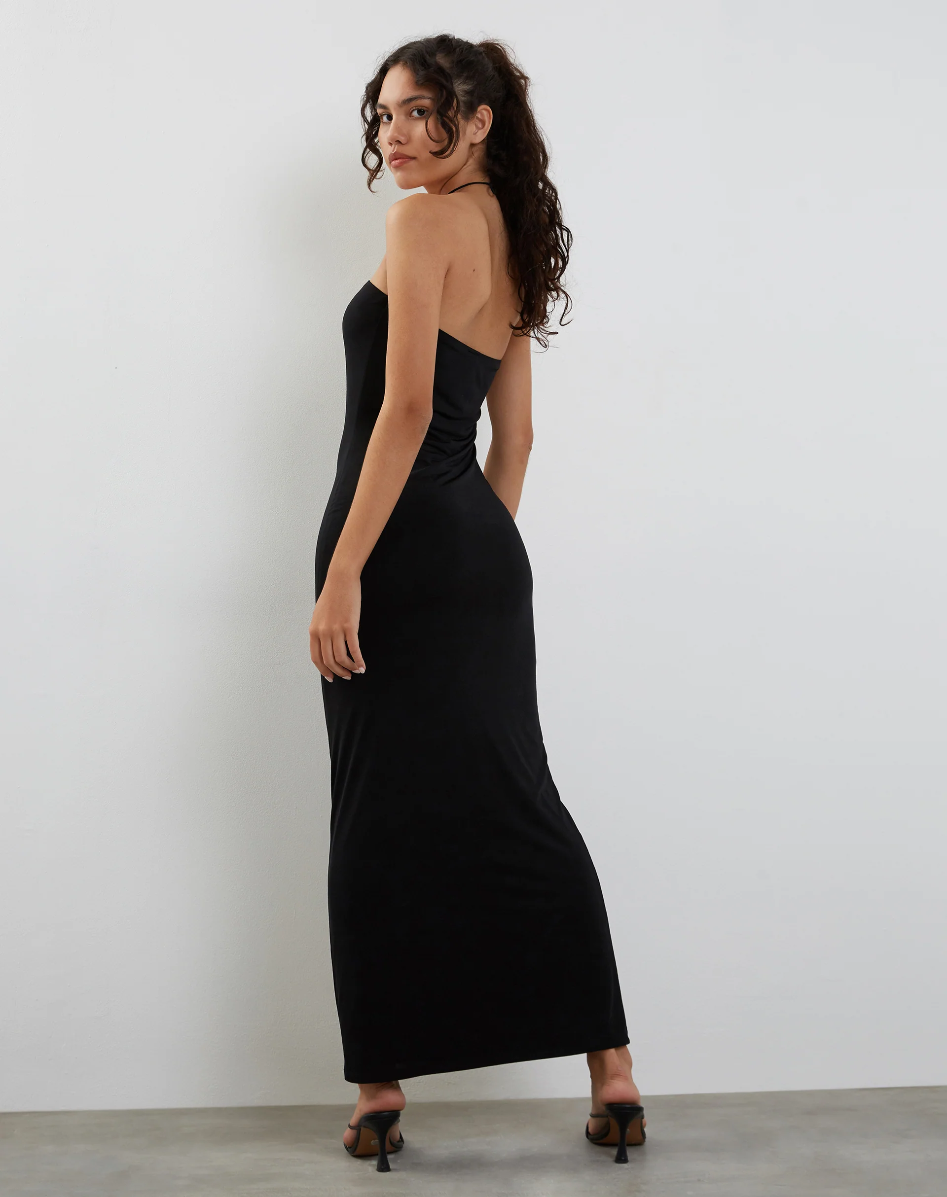 Annalise Bandeau Slinky Maxi Dress in Black - Image 4