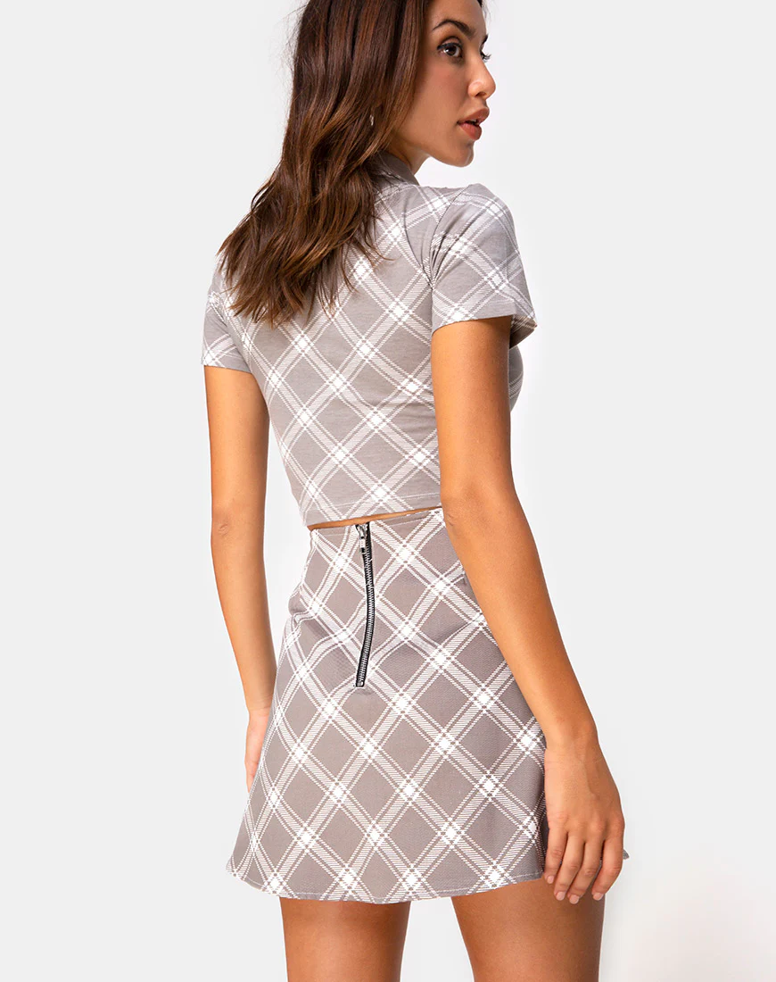 Annie Skirt in Grunge Check Taupe - Image 2