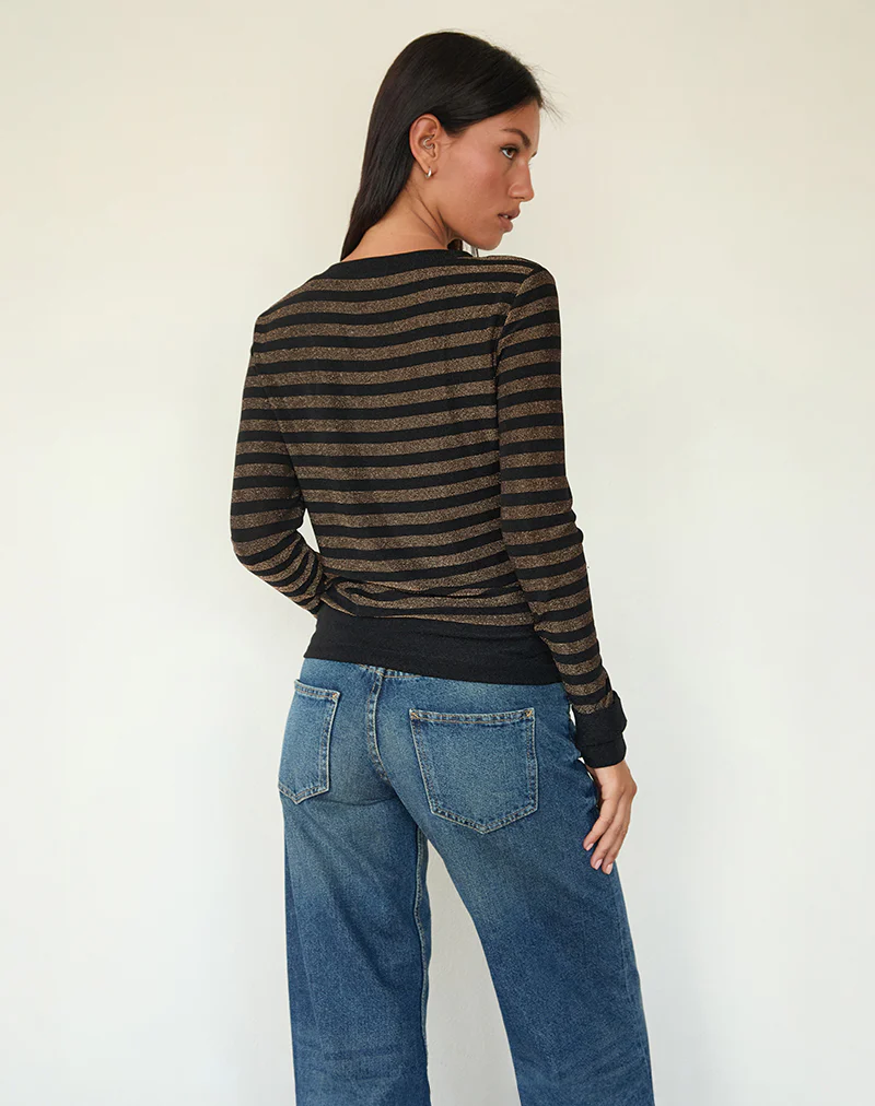 Annora Long Sleeve Top in Lurex Gold Stripe - Image 5