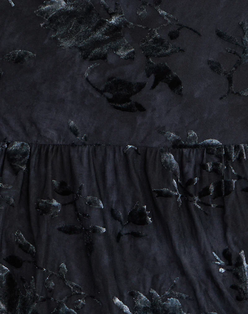 Anyeli Mini Dress in Leaf Velvet Dark Blue - Image 7