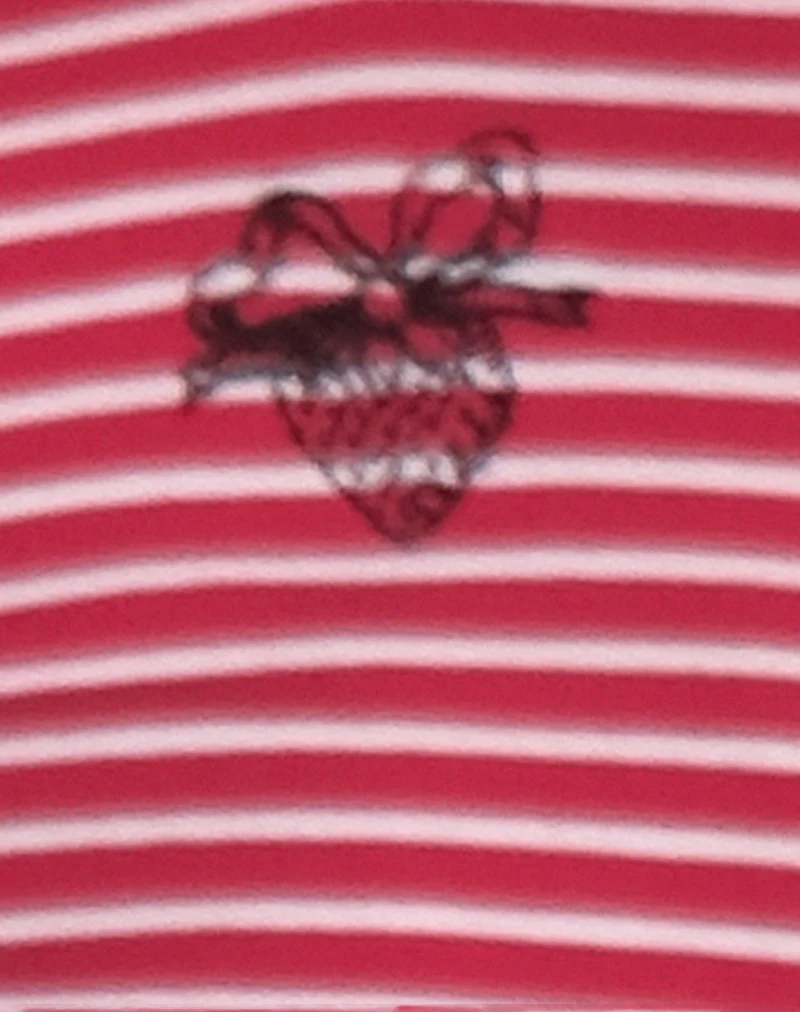 Anzhelina Strappy Mini Dress in Red and White Stripe with Strawberry Emb - Image 5