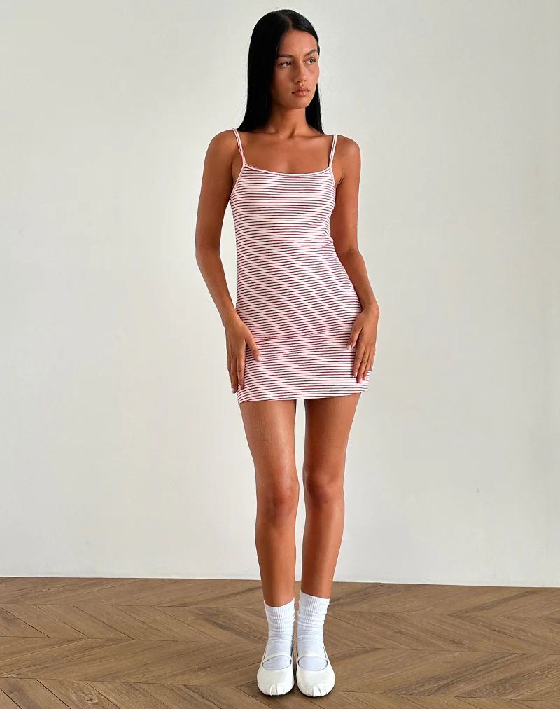 Anzhelina Strappy Mini Dress in Red and White Stripe - Image 2