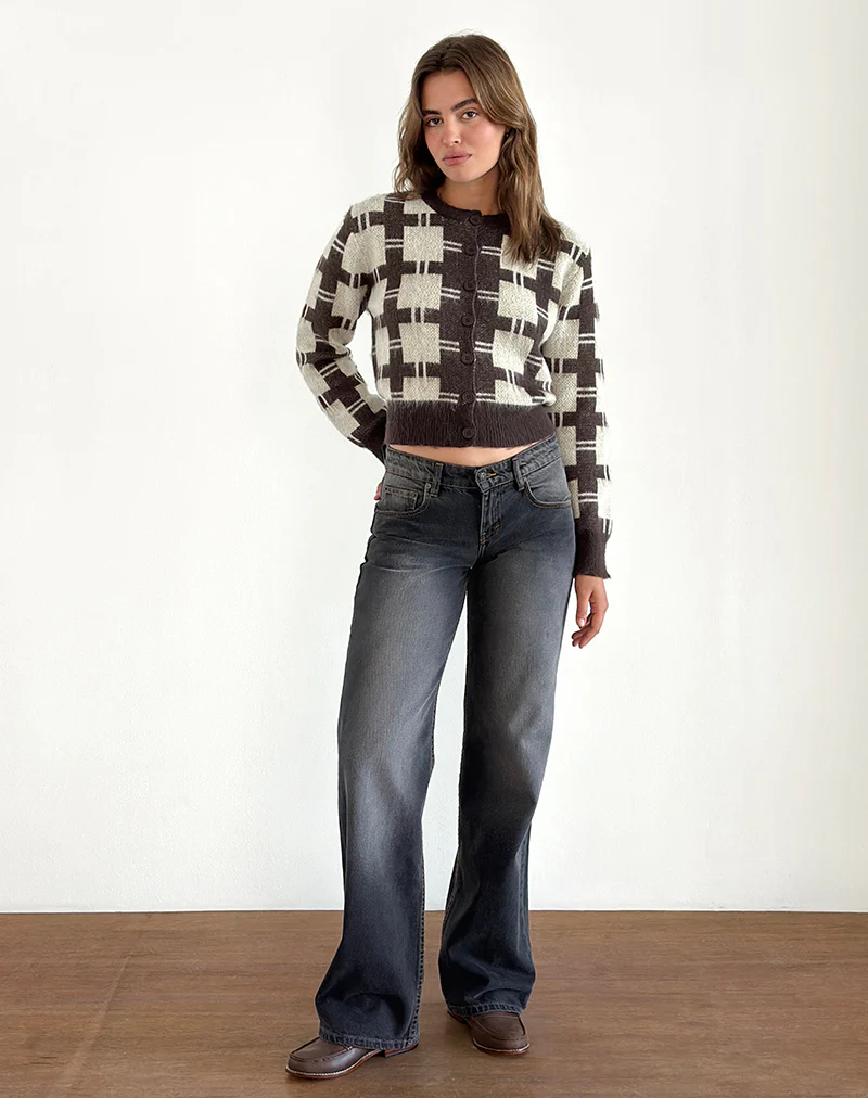 Anzio Knitted Cardigan in Check Brown - Image 6
