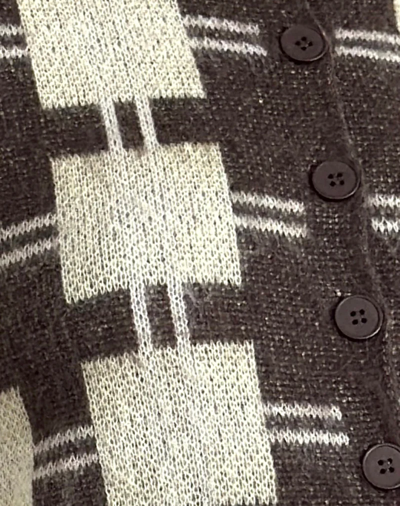Anzio Knitted Cardigan in Check Brown - Image 8