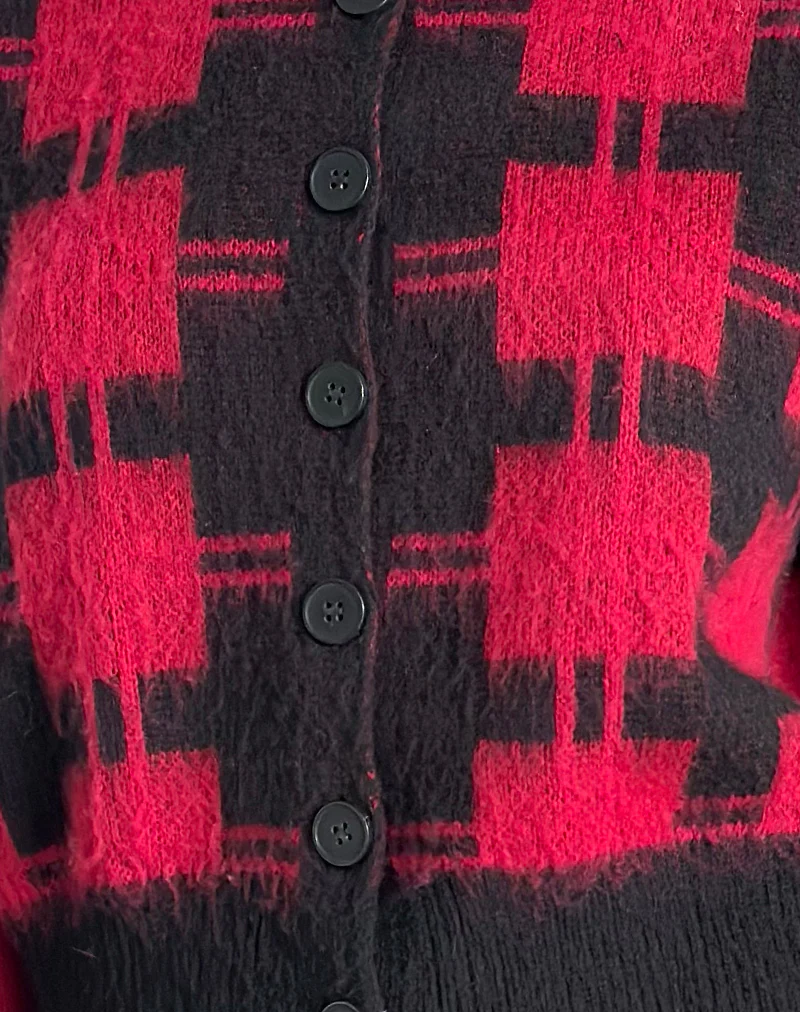 Anzio Cardigan in Black and Red Check Knit - Image 6