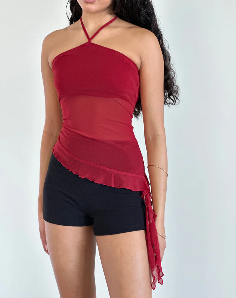 Arabella Halterneck Top in Mesh Cherry - Image 2