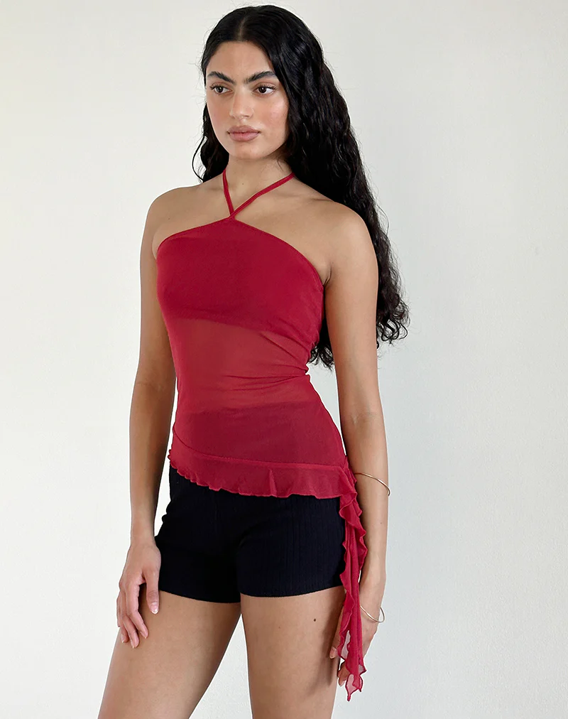 Arabella Halterneck Top in Mesh Cherry - Image 4