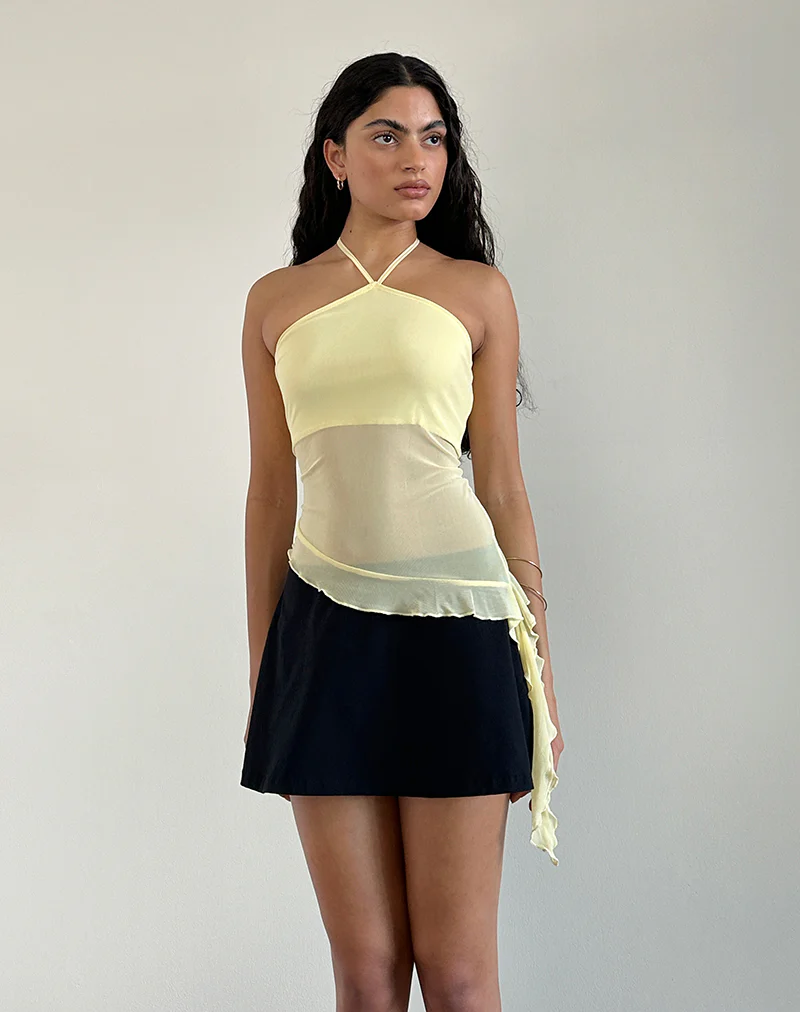 Arabella Halterneck Top in Mesh Lemon - Image 4
