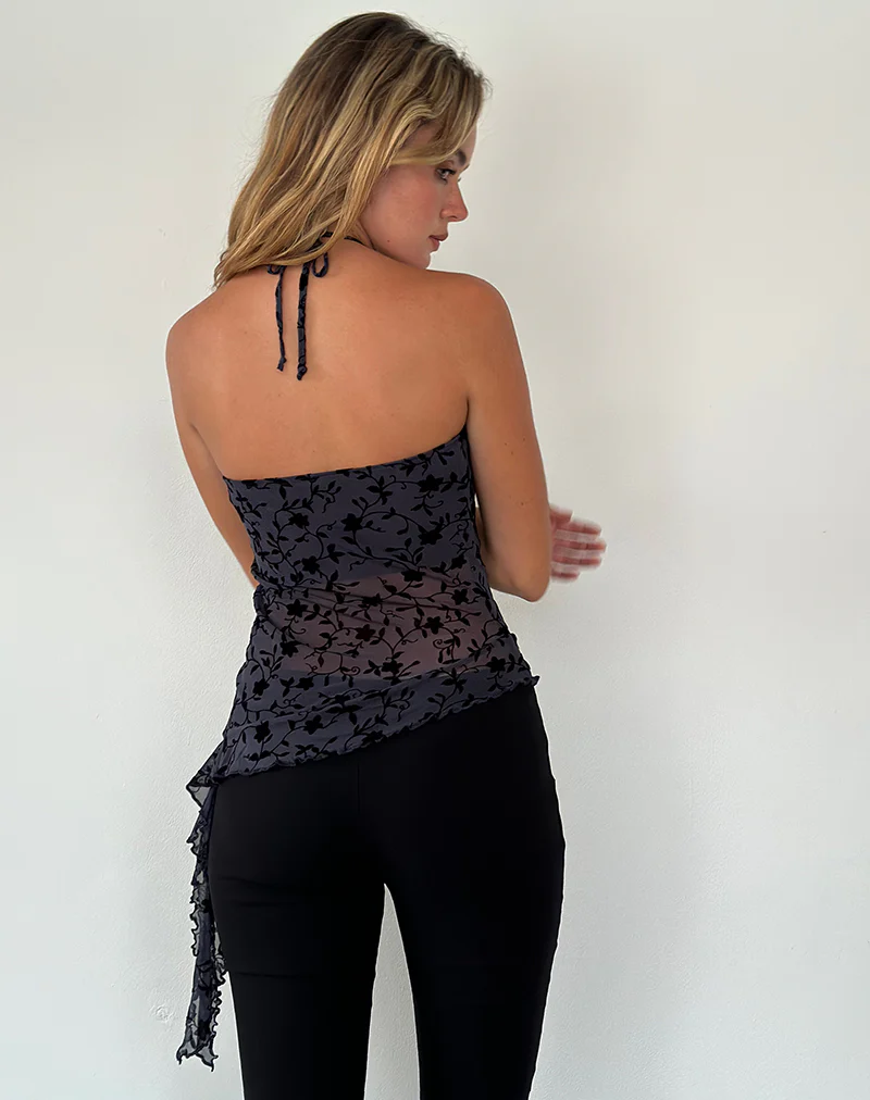Arabella Halterneck Top in Pretty Petal Flock Navy - Image 5