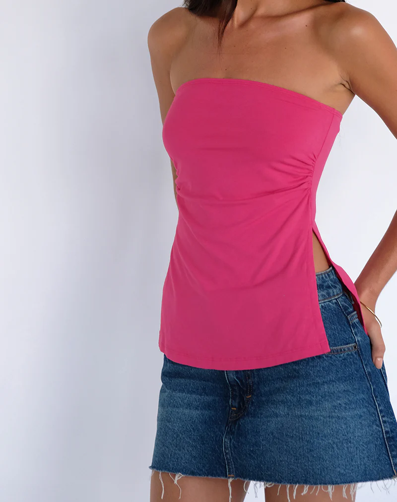 Aravie Ruched Bandeau Top in Fandango Pink - Image 3