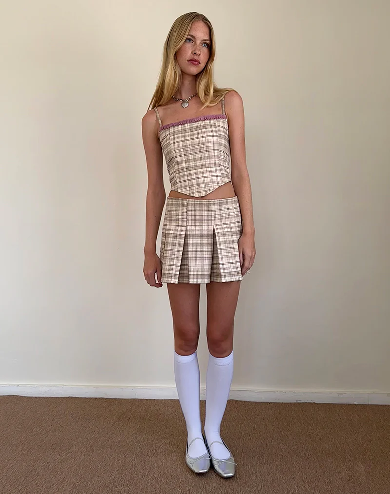 Archie Corset Top in Cream Pastel Check - Image 3