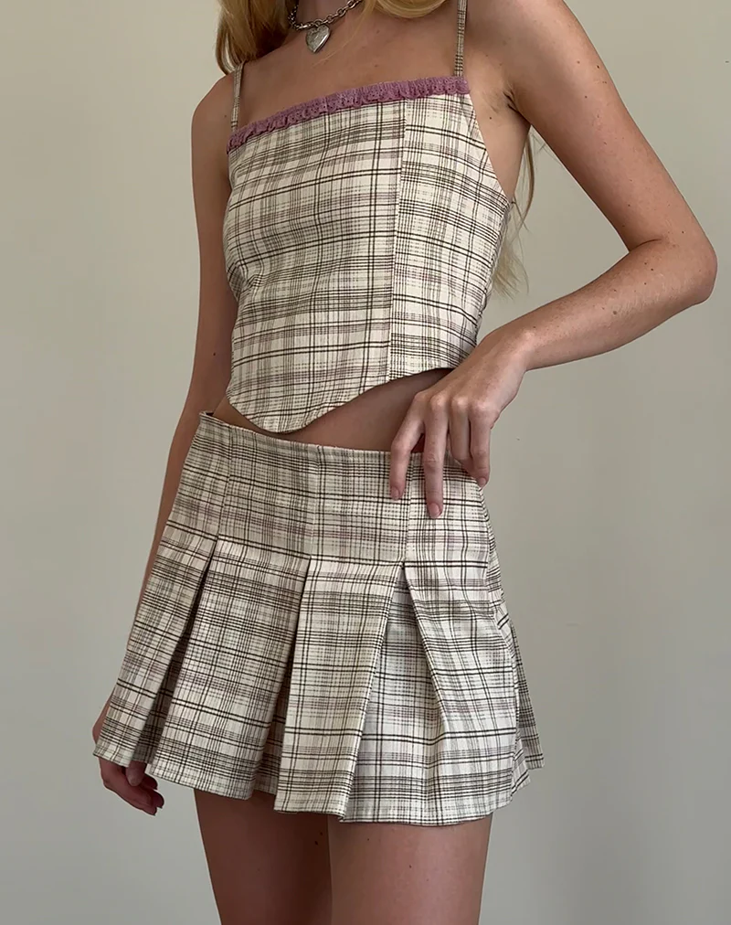 Archie Corset Top in Cream Pastel Check - Image 4
