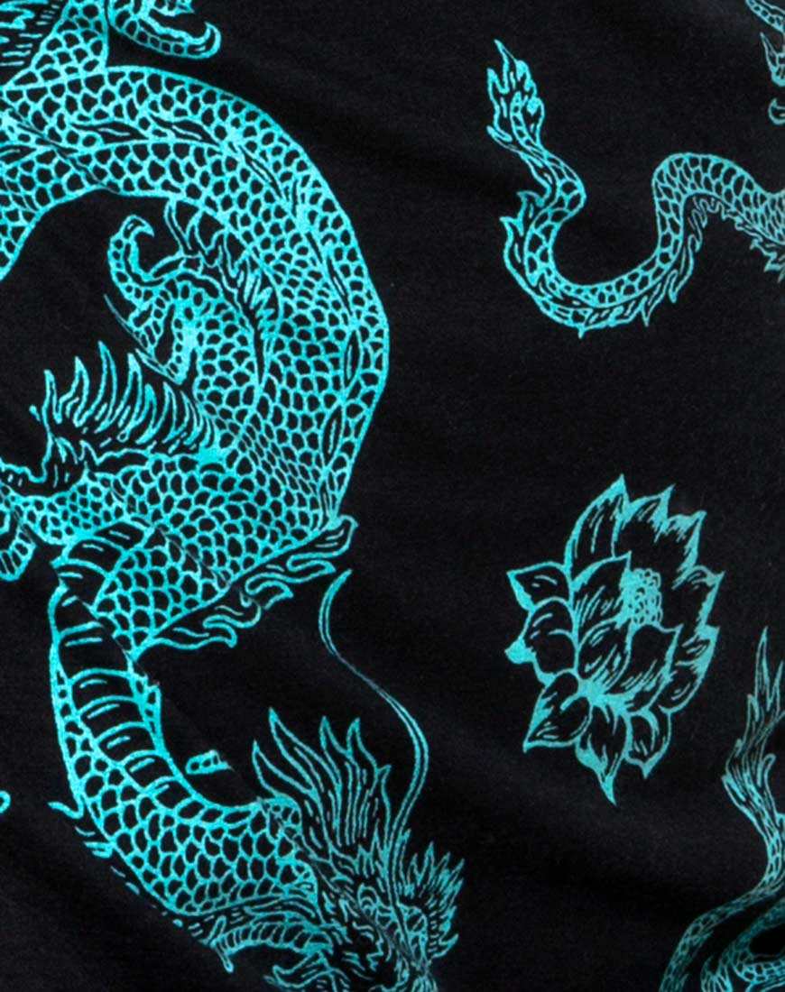 Ardilla Bodycon Dress in Dragon Flower Black and Mint - Image 5