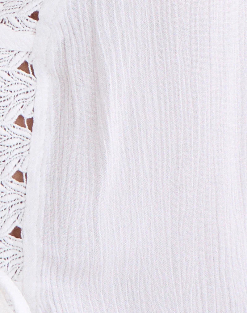 Argya Tie Front Top in Rayon White with Lace Trim - Image 6