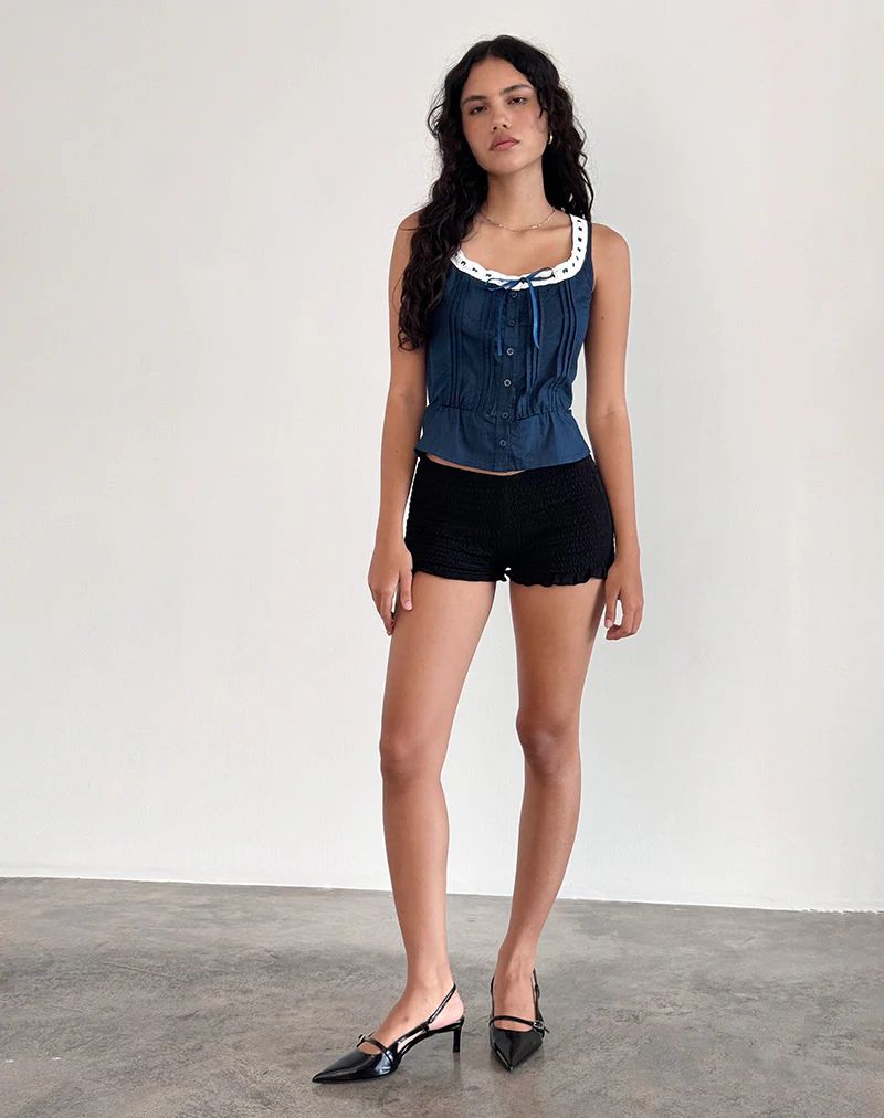 Arhan Sleeveless Top in Navy Poplin with White Trim - Image 4