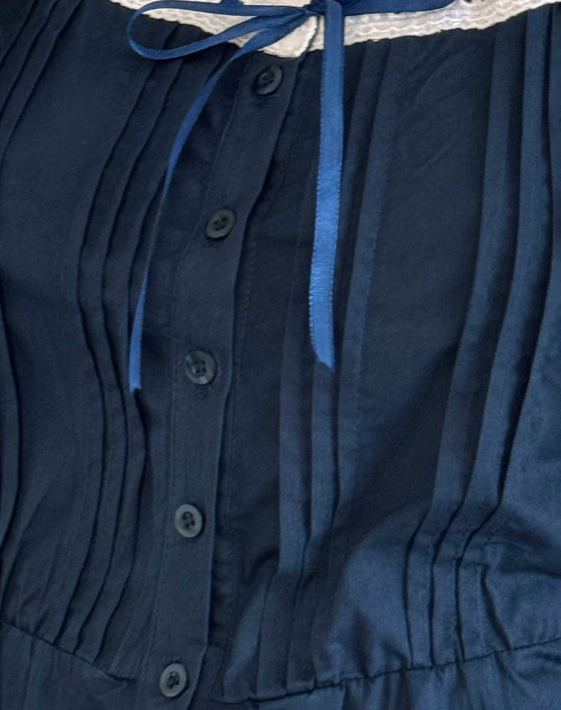 Arhan Sleeveless Top in Navy Poplin with White Trim - Image 5