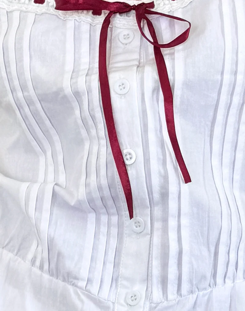 Arhan Top in White Poplin with Red Trim - Image 7