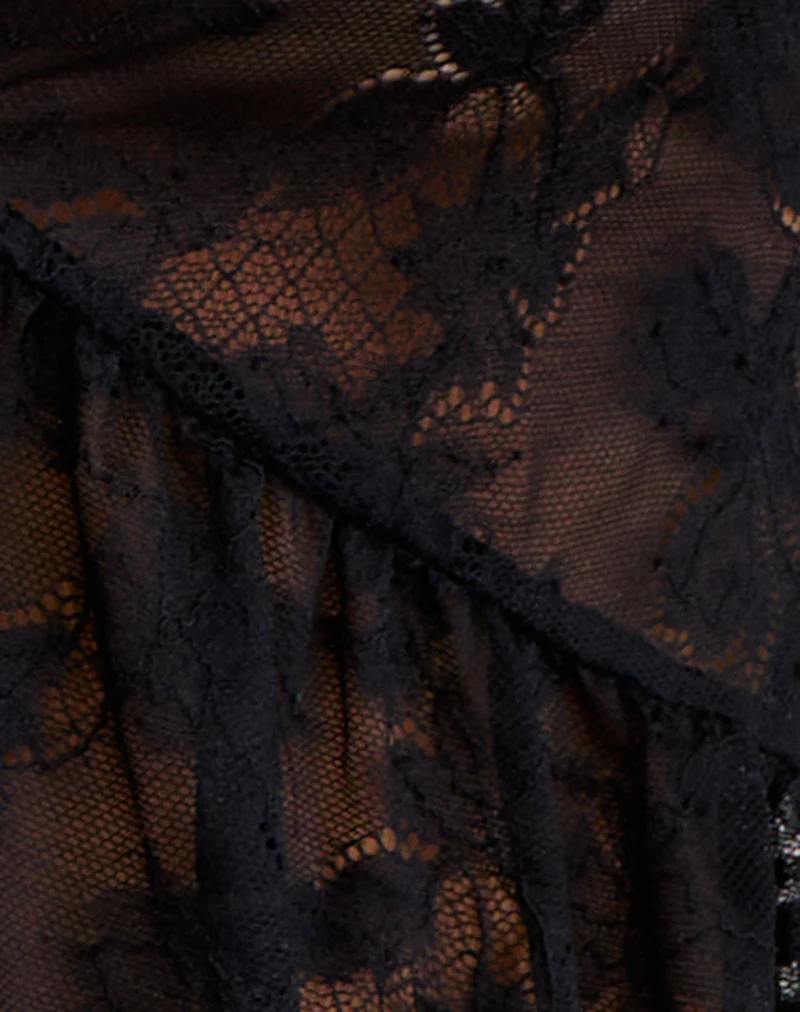 Arin Ruffle Cami Top in Floral Lace Black - Image 6